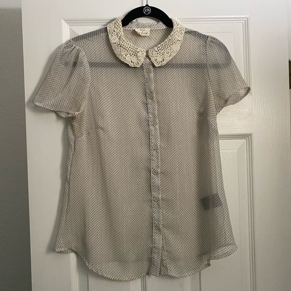 Pins & needles S button down Peter Pan collar top - Picture 1 of 7